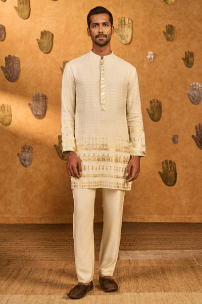 Ivory foil print kurta set