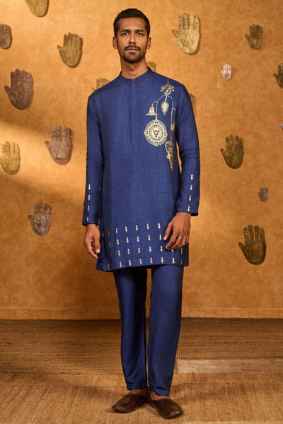 Blue foil print kurta set