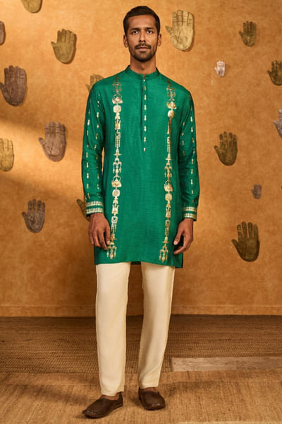 Green foil printed kurta set