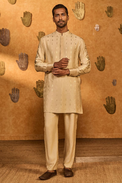 Beige foil printed kurta set