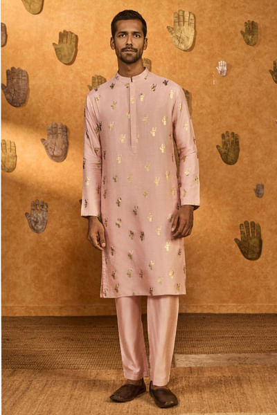 Baby pink foil printed kurta set