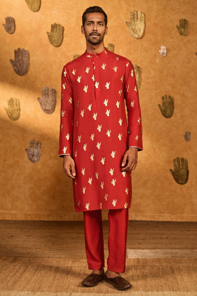 Red foil printed kurta set