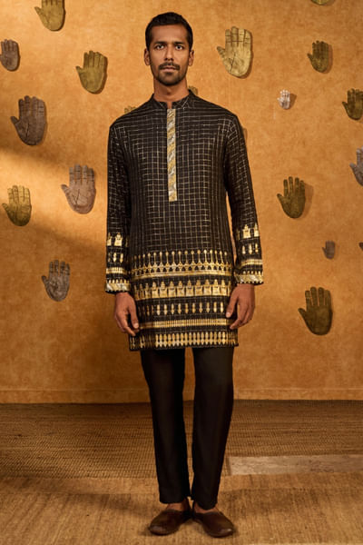 Black foil print kurta set