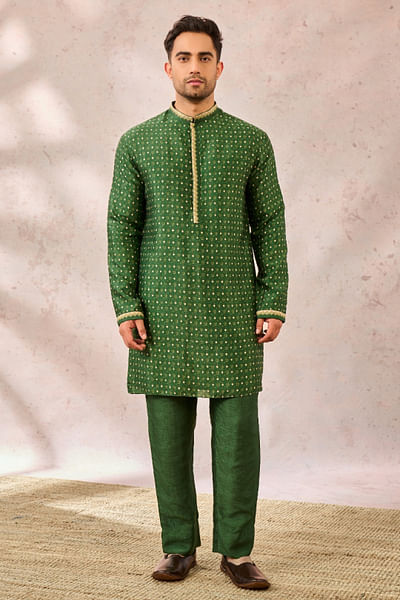 Green tree and heart printed kurta set