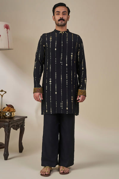 Masaba Black foil print gota embroidered kurta set MASAAUG26D151832