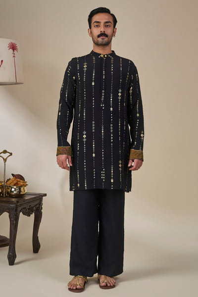 Masaba Black foil print gota embroidered kurta MASAAUG26D151831