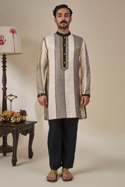 Masaba Black-ivory foil print embroidered kurta set MASAAUG26D151830