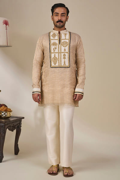 Masaba Gold-ivory embroidered striped kurta set MASAAUG26D151828