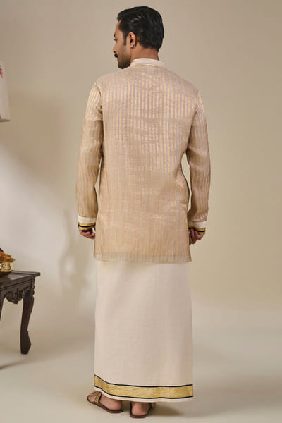 Masaba Gold-ivory embroidered striped short kurta set MASAAUG26D151827