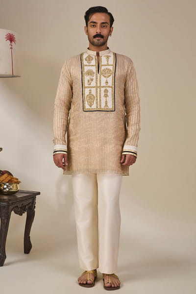 Masaba Gold and ivory embroidered striped kurta MASAAUG26D151826