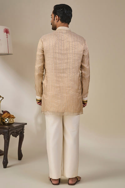 Masaba Gold and ivory embroidered striped kurta MASAAUG26D151826