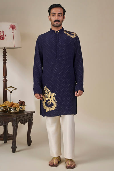 Masaba Midnight blue gold foil print kurta set MASAAUG26D151825