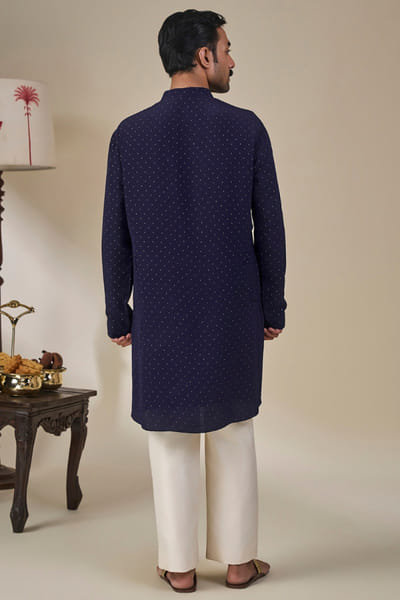Masaba Midnight blue gold foil print kurta set MASAAUG26D151825