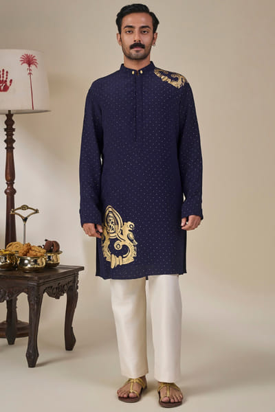 Masaba Midnight blue gold foil print kurta MASAAUG26D151824