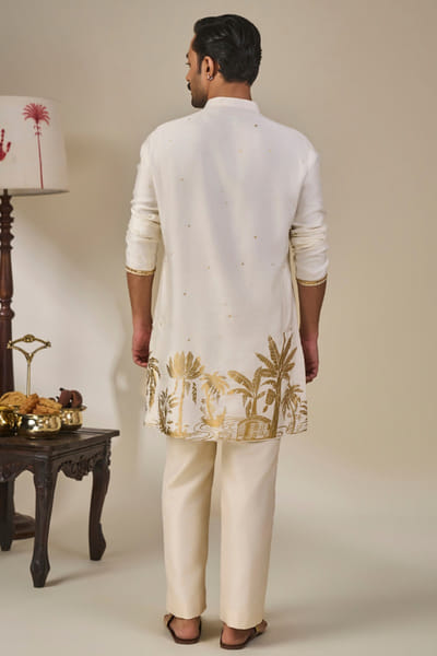 Masaba Ivory gold foil print pinstripe kurta set MASAAUG26D151823