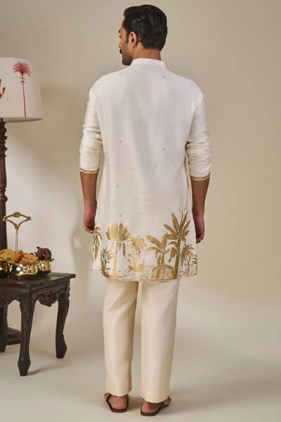 Masaba Ivory gold foil print pinstripe kurta MASAAUG26D151822