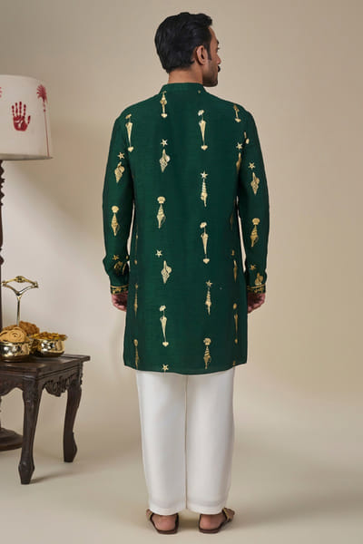 Masaba Bottle green foil print embroidered kurta set MASAAUG26D151821