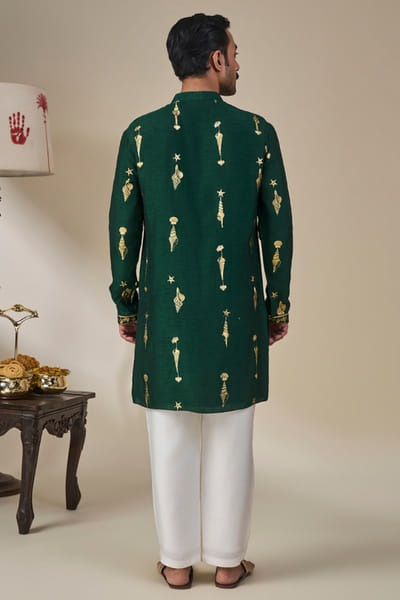Masaba Bottle green foil print embroidered kurta MASAAUG26D151820