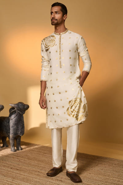 Ivory foil printed kurta set