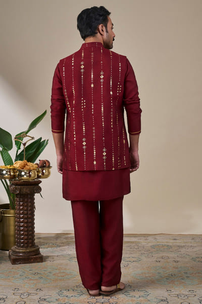 Masaba Maroon foil print embroidered bandi set MASAAUG26D151834