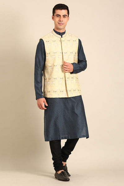 Green and gold accented nehru jacket