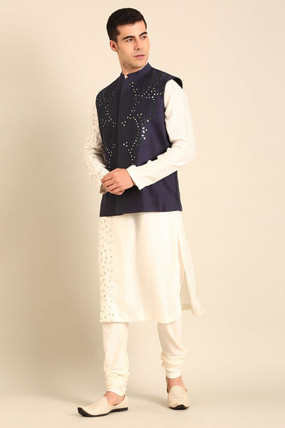 Blue embroidered nehru jacket