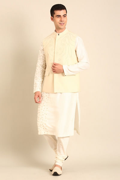 Pista green embroidered nehru jacket