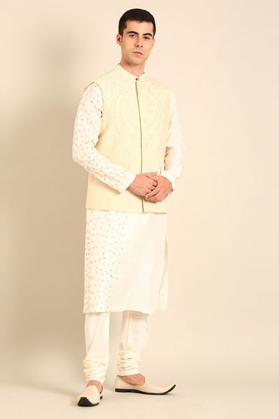 Beige embroidered nehru jacket