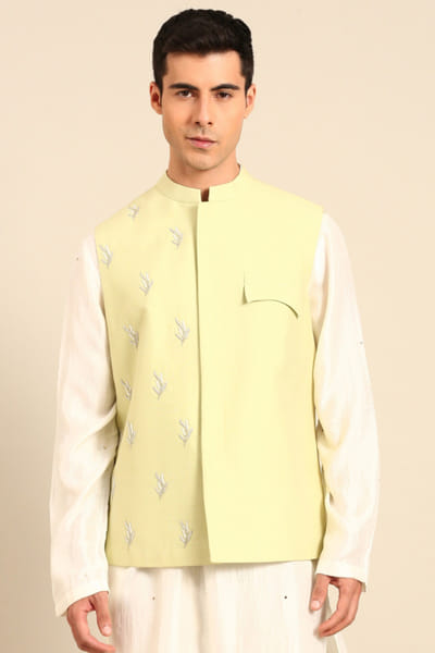 Liril green embroidered Nehru jacket