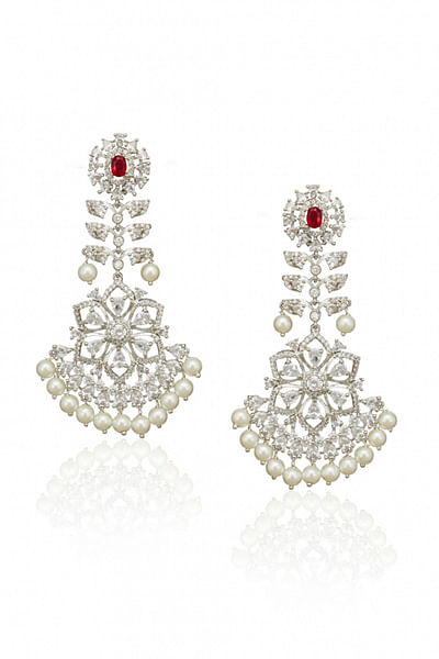 Silver long ruby earrings