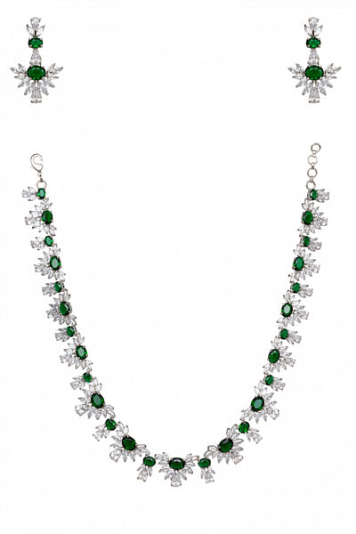 Emerald and diamond necklace set