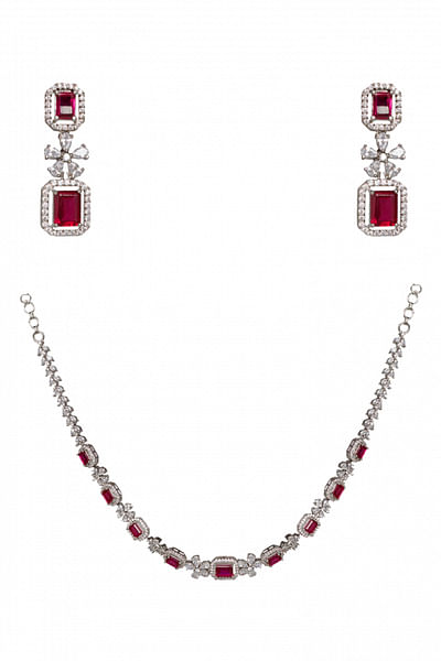 Ruby and diamond necklace set