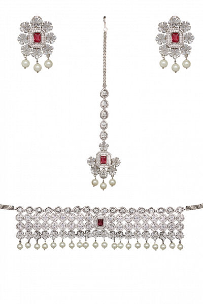 Ruby and diamond choker necklace set