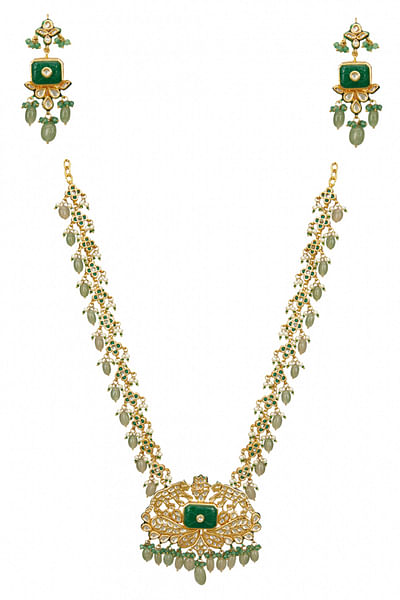 Green meenakari and kundan necklace set