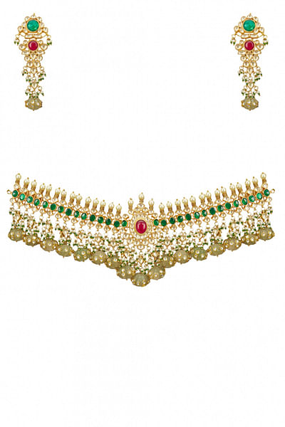 Paachi kundan and semi-precious stones necklace set