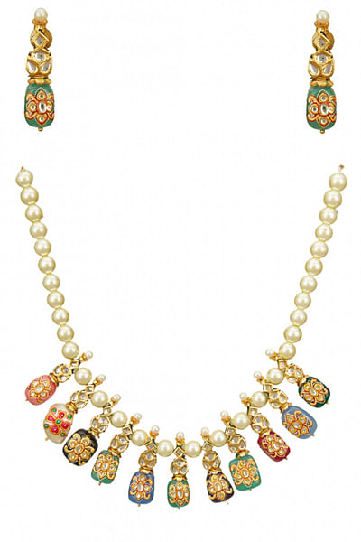 Multicoloured stone and kundan embellished necklace set