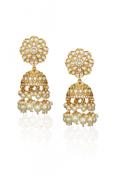 Gold plated kundan jhumkis