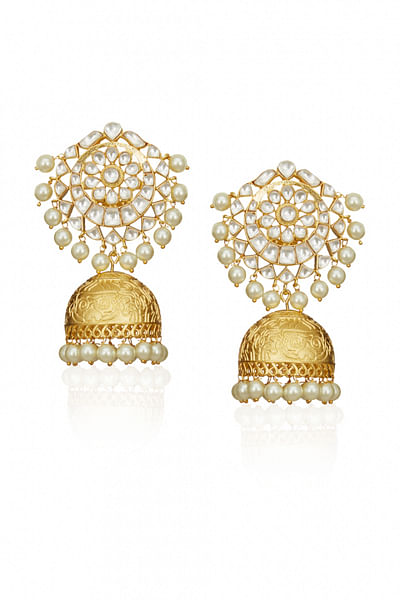 Gold plated kundan jhumkis
