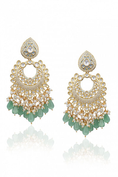 Green stone embellished kundan chandbaalis