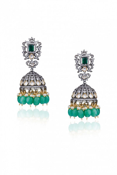 Green stone embellished jhumkis