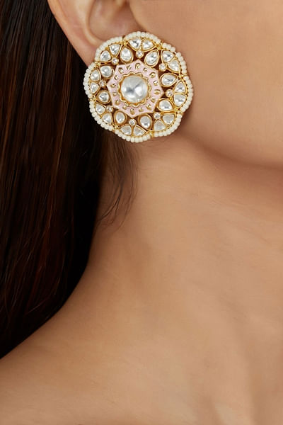 Floral kundan stud earrings
