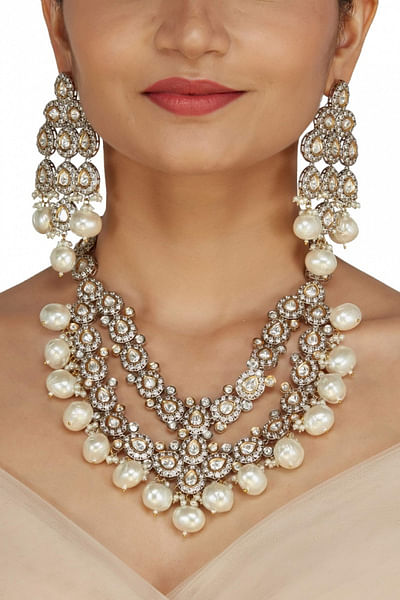 Faux diamond layered necklace set