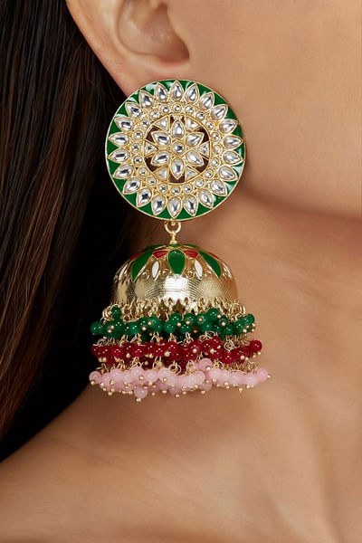 Meenakari kundan jhumkas