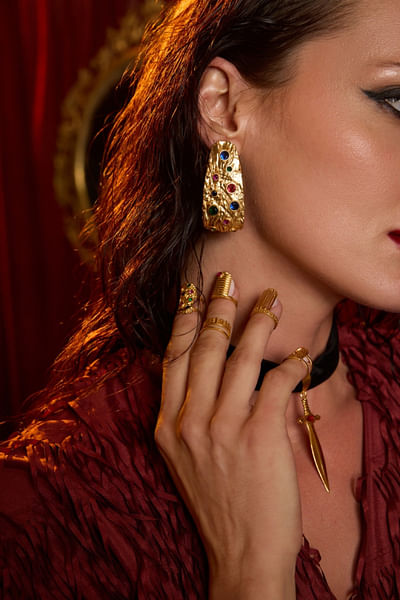 Gold stone embellised hoops