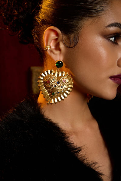 Gold stone embellished earrings