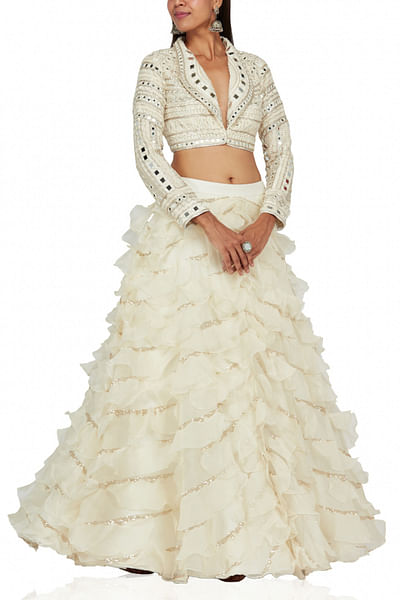 White frill jacket lehenga set