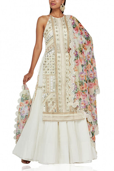 White gota patti embellished gharara set