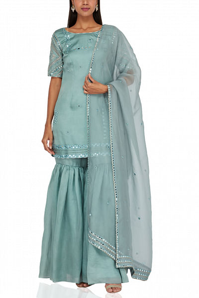 Crystal blue sharara set