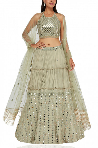 Teal chikankari lehenga set