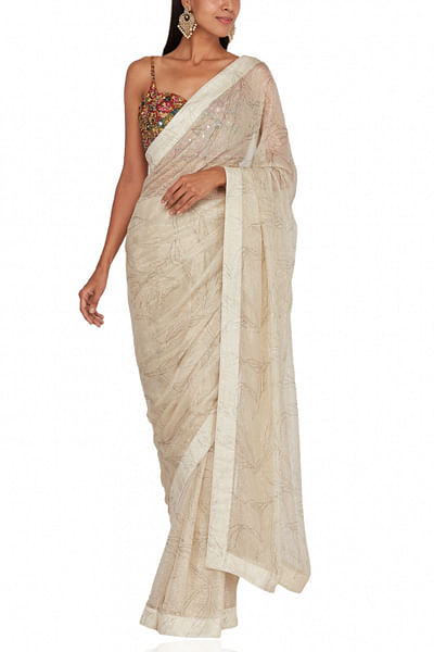 Ecru shimmer chiffon sari and blouse